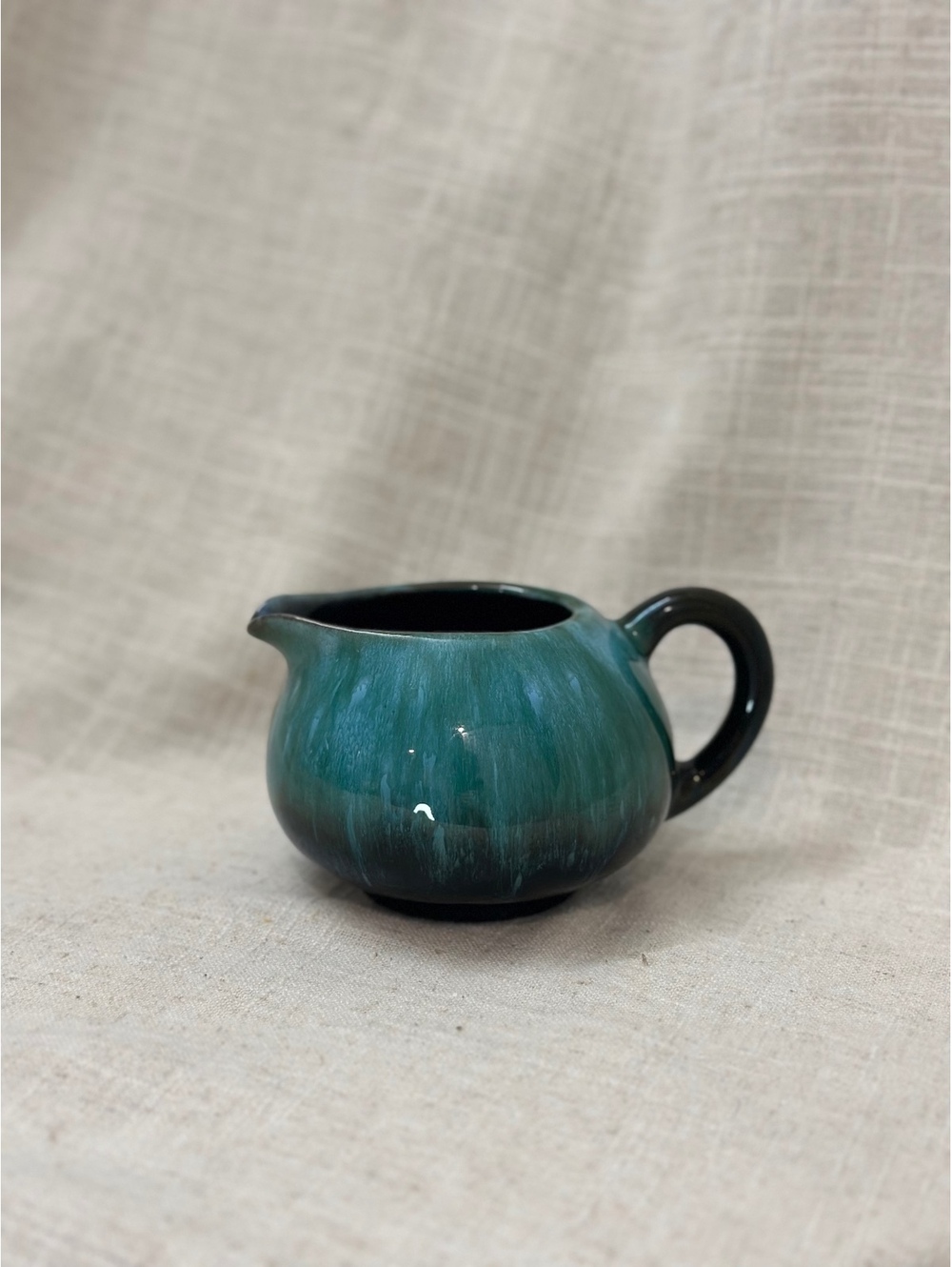 Vintage Blue Mountain Pottery 60s 70s Tea Creamer Canada Green Drip Glaze #2
